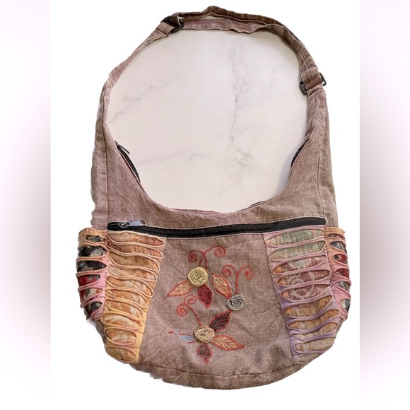 Y2K Patchwork Hippie Boho Artsy Pocket Zip Crossbody PURSE Nepal Handmade - Picture 1 of 10